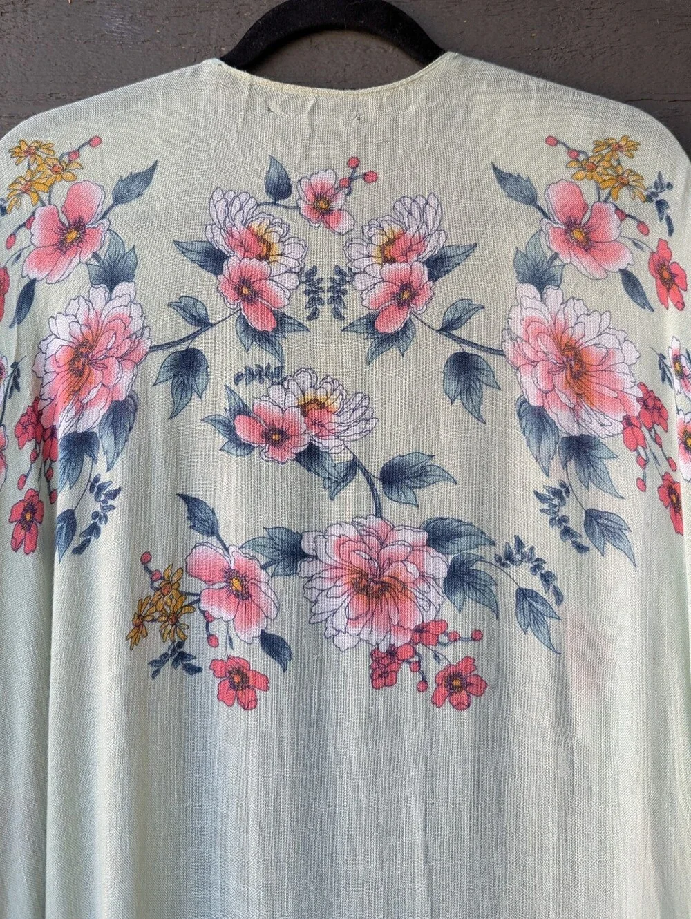 American Eagle Outfitters Light Green Floral Open Front Kimono One Size